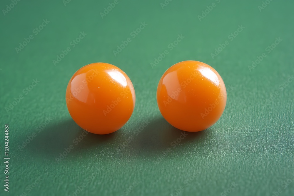Two Amber-Colored Resin Balls on Emerald Green Background Two Amber-Colored Resin Balls on Emerald Green Background