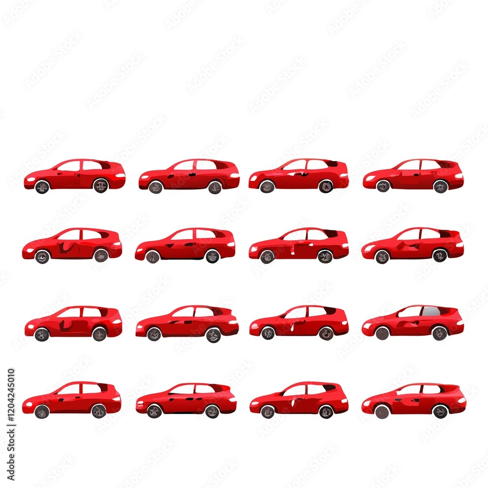 12 different red cars on the white background. 12 different red cars on the white background.