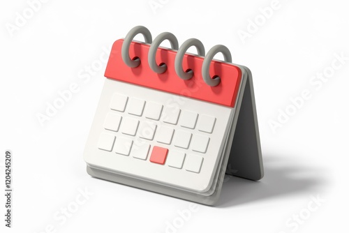 A 3D rendering of a small desktop calendar with one date highlighted in red.