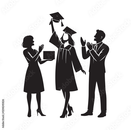 Student And Parents Celebrate Graduation silhouette vector illustration