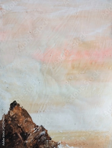 Contemporary tonal abstraction landscape painting of cloud, sky, sunset, tree,  rock background texture