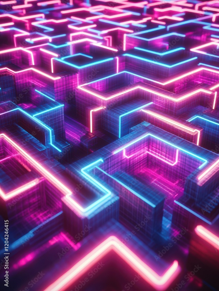 61. Digital marketing strategies visualized as a complex maze of neon light paths 61. Digital marketing strategies visualized as a complex maze of neon light paths