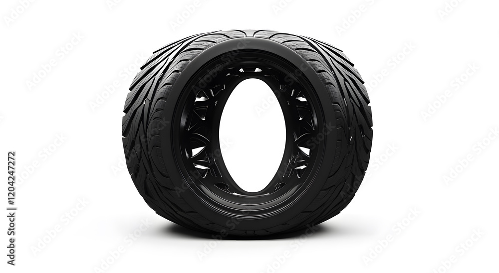Obraz premium Row of New Black Tires with Detailed Tread Patterns on a White Background