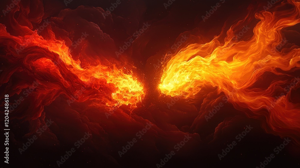 Fototapeta premium Dynamic Abstract Flames with Fiery Swirls in Dark Background