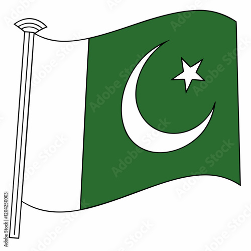 Pakistan Flag: Green background with a white crescent moon and star.
