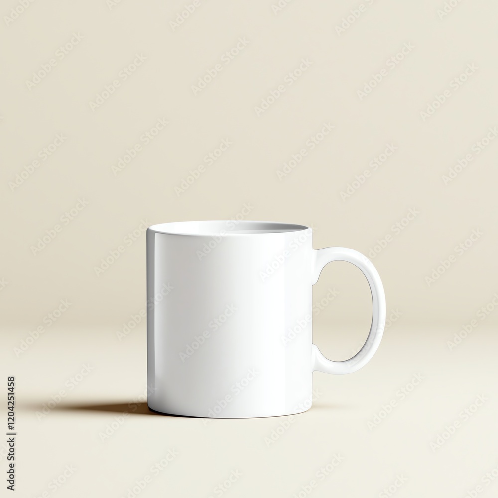 A clean, minimalist white coffee mug set against a soft, neutral background A clean, minimalist white coffee mug set against a soft, neutral background