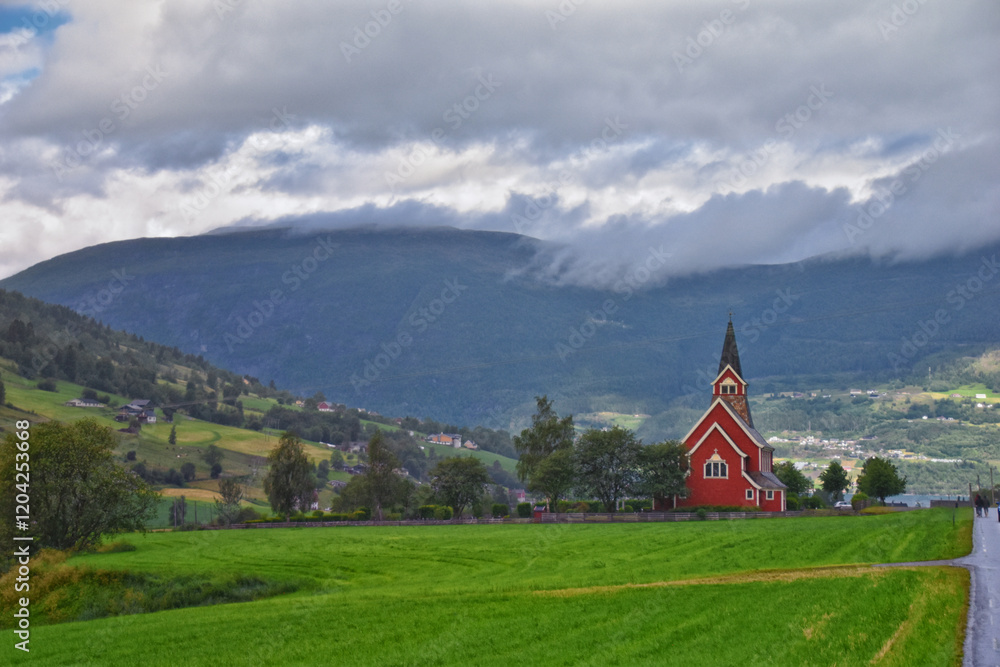 Olden Norway 2024 hiking views towards Briksdal Glacier, Jostedal Glacier largest glacier on Europe's mainland. Glacial river flowing to Sognefjord. Scandinavia, Nordic.