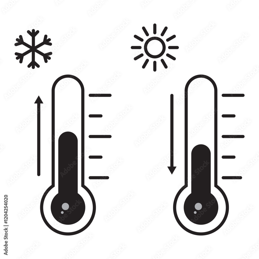 thermometer icon cold and heat, temperature scale symbol, cool and hot weather sign, simple isolated vector image thermometer icon cold and heat, temperature scale symbol, cool and hot weather sign, simple isolated vector image