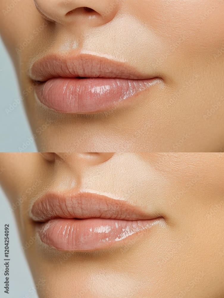 Obraz premium Before & After Wrinkle Reduction Treatment on Woman's Lips