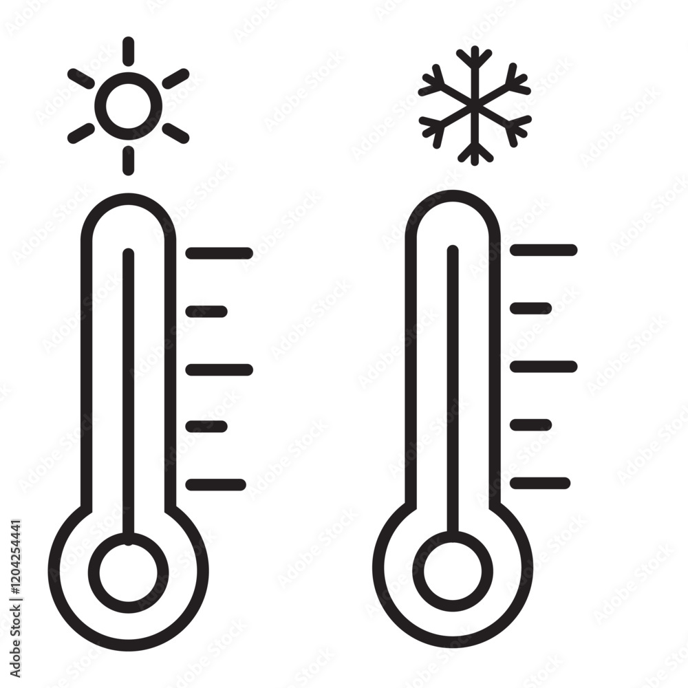 Thermometer icon. Temperature, thermometer icon set. Weather, thermometer outline symbol collection. Vector Thermometer icon. Temperature, thermometer icon set. Weather, thermometer outline symbol collection. Vector