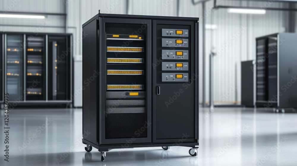 High-Tech Server Rack in Modern Data Center High-Tech Server Rack in Modern Data Center