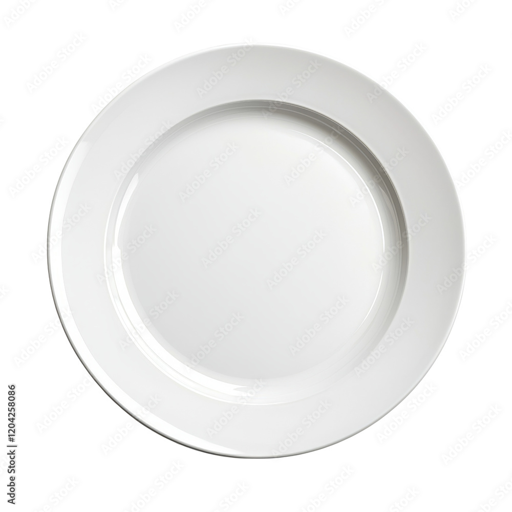 Isolated White Circular Plate with Glossy Finish on Transparent Background Isolated White Circular Plate with Glossy Finish on Transparent Background
