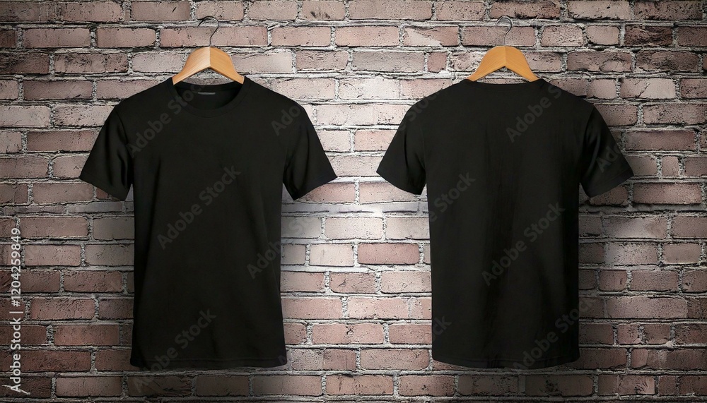 blank plain black t-shirt mock-up, front and rear