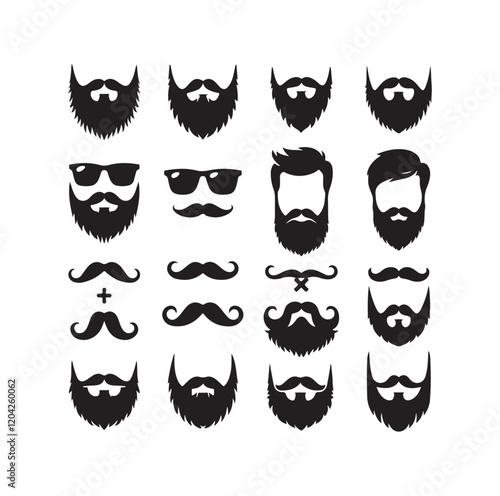 Set of mens beard silhouette vector illustration