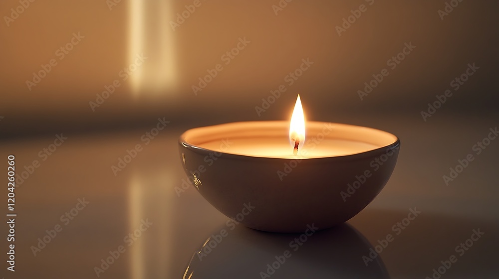 A candle burning in a modern ceramic bowl, its flickering flame casting a warm glow on a clean, polished surface. A candle burning in a modern ceramic bowl, its flickering flame casting a warm glow on a clean, polished surface.