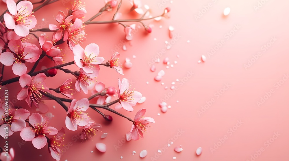 Naklejka premium Beautiful Pink Cherry Blossoms Flowers on Tree Branches with Soft Focus and Delicate Petals in Springtime Nature
