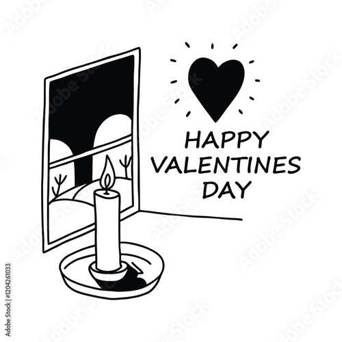 Wallpaper Mural Simple black and white Valentine's Day card with candle and window view. Torontodigital.ca