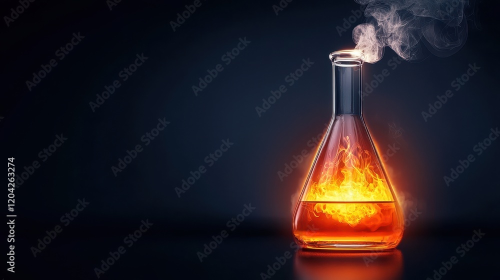 Dangerous chemical solution in a glowing flask laboratory experiment visual dark environment scientific concept Dangerous chemical solution in a glowing flask laboratory experiment visual dark environment scientific concept