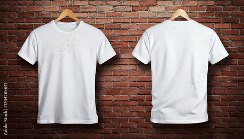 Obraz na płótnie blank white t-shirt on a brick wall backdrop w salonie