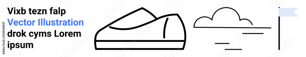 Sports shoe, cloud, and flag elements in minimalist vector style with text. Ideal for sportswear, outdoor activities, weather forecast, branding, urban themes, lifestyle promotion, landing page Sports shoe, cloud, and flag elements in minimalist vector style with text. Ideal for sportswear, outdoor activities, weather forecast, branding, urban themes, lifestyle promotion, landing page