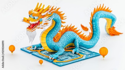 Colorful dragon sculpture symbolizing strength and wisdom. photo