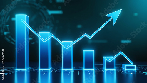 business graph with arrow on the screen