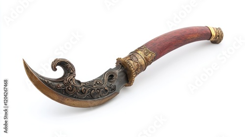 keris is traditional weapon in indonesia. keris make from metal and wood isolated on white. keris is typical Javanese weapon full of occult, magical photo