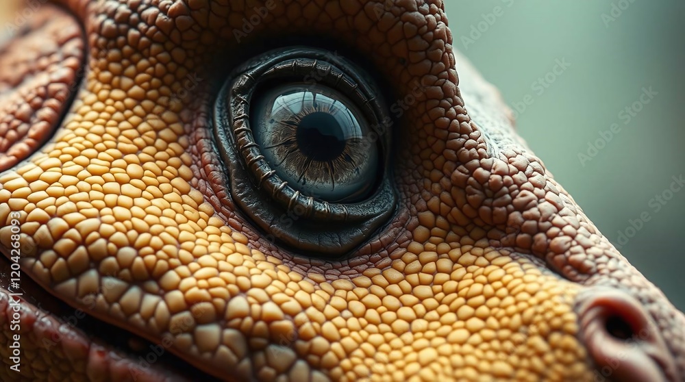 Fototapeta premium Close-up view of a dinosaur's eyes, capturing their intense and prehistoric gaze.