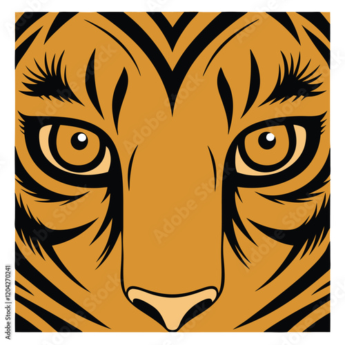 Tiger Eyes Vector Art Illustration, Wild Animal Design, Symbolic Tiger Head Artwork