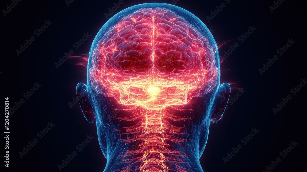 Neural network visualization illuminating brain and spinal cord activity Neural network visualization illuminating brain and spinal cord activity