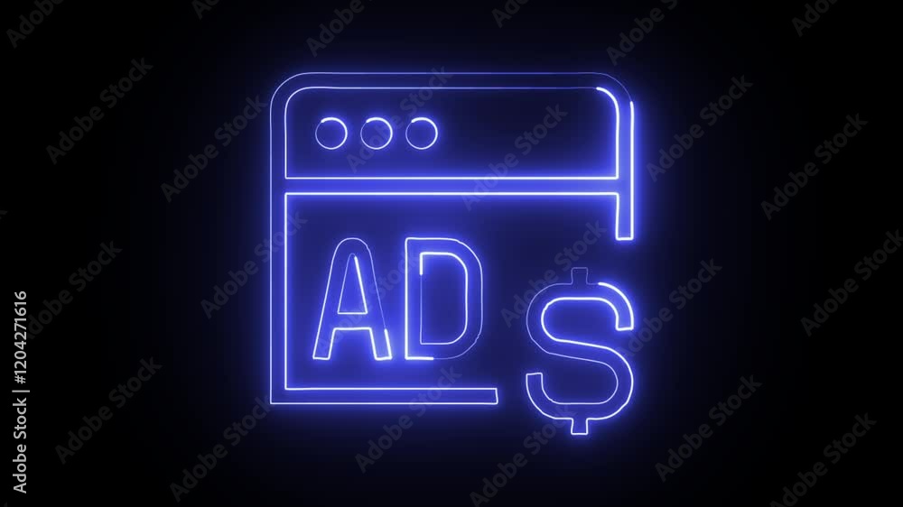 Glowing Neon Ad-Paid Icon Isolated on Black Background. HD Video Graphic Animation Glowing Neon Ad-Paid Icon Isolated on Black Background. HD Video Graphic Animation