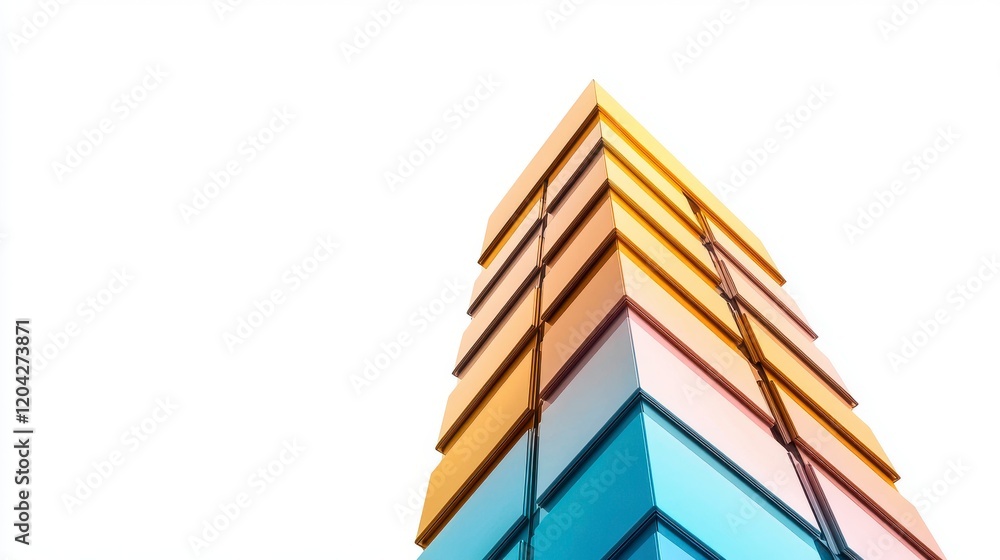 Abstract Colorful Geometric Shapes in Vertical Arrangement Against White Background Abstract Colorful Geometric Shapes in Vertical Arrangement Against White Background