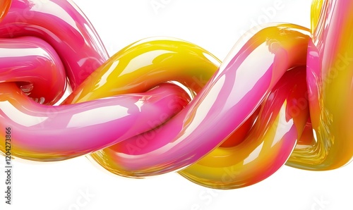 Abstract pink and yellow glossy intertwined swirls.