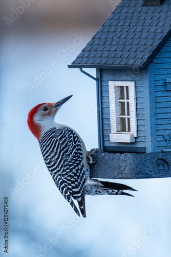 Canvas Print Red-bellied woodpecker perched on bird feeder