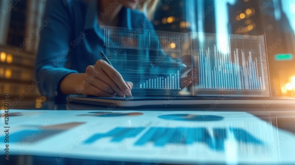 Financial data analysis on laptop and tablet