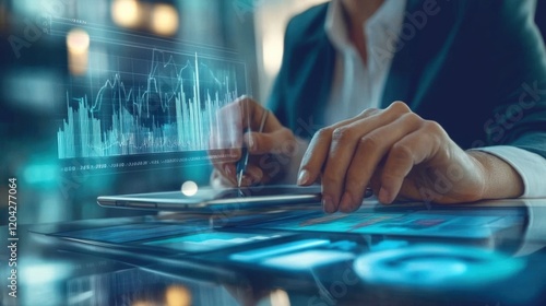 Financial data analysis on laptop and tablet	