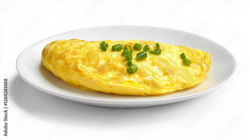 Golden omelet garnished with herbs on a white plate, symbolizing simplicity and elegance. Golden omelet garnished with herbs on a white plate, symbolizing simplicity and elegance.