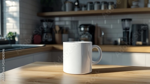Wallpaper Mural Morning Coffee in a Modern Kitchen: A Blank Mug on a Wooden Counter Torontodigital.ca