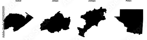 Izabal, Jalapa, Jutiapa, Peten outline maps