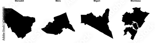 Marsabit, Meru, Migori, Mombasa outline maps photo