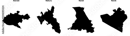 Nairobi, Nakuru, Nandi, Narok outline maps