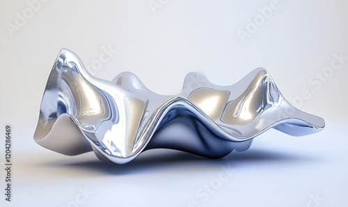 Abstract silver metallic fluid sculpture.