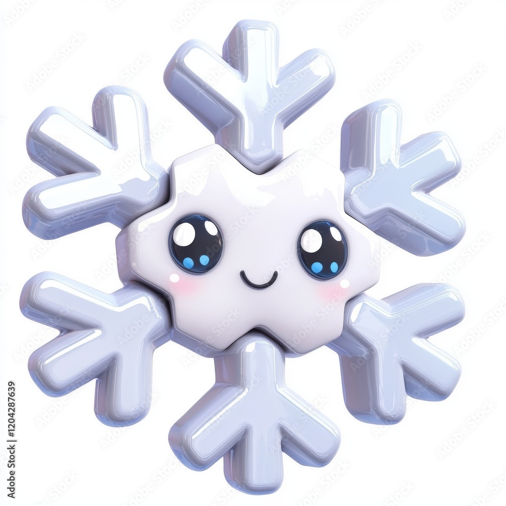 Cute White Snowflake Character in Kawaii Style Design for Stock Use Cute White Snowflake Character in Kawaii Style Design for Stock Use