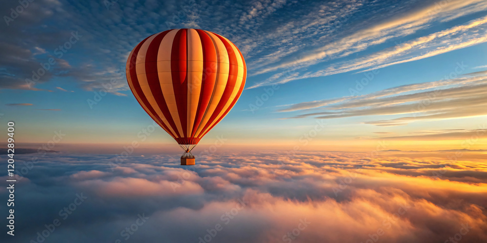 Obraz premium Hot Air Balloon Above Clouds at Sunrise with Aerial View