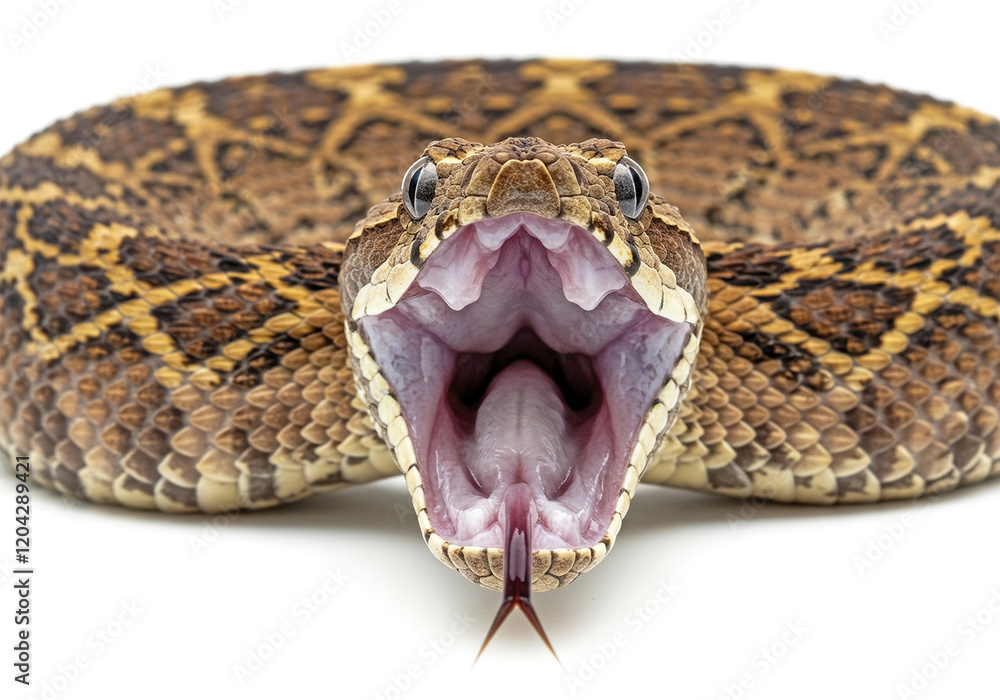 Fototapeta premium Close-up of a dangerous and seriously poisonous snake, mouth open, isolated on white background