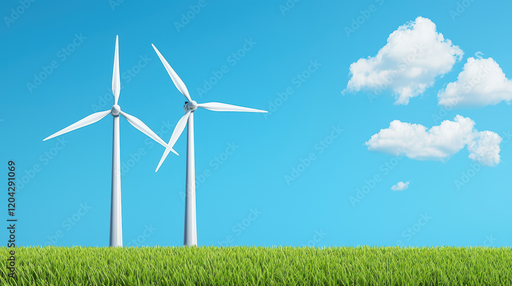 Renewable energy with wind turbines against blue sky Renewable energy with wind turbines against blue sky