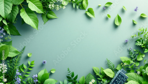 Wallpaper Mural Vibrant Green Leaves and Flowers Spring Nature Background Torontodigital.ca