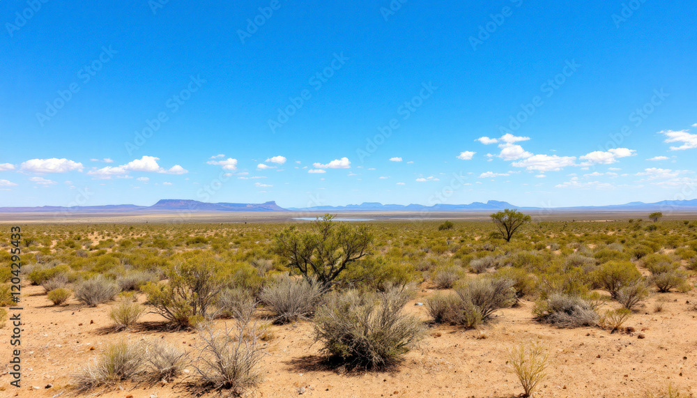 Fototapeta premium Vast Desert Landscape Under a Clear Blue Sky