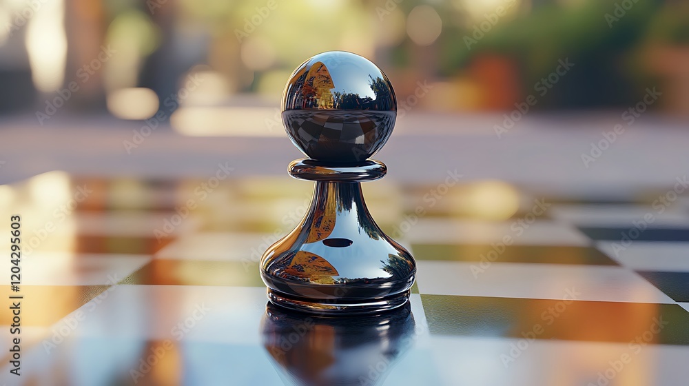 A high-definition macro shot of a pawn standing firm on a polished chessboard surface. A high-definition macro shot of a pawn standing firm on a polished chessboard surface.