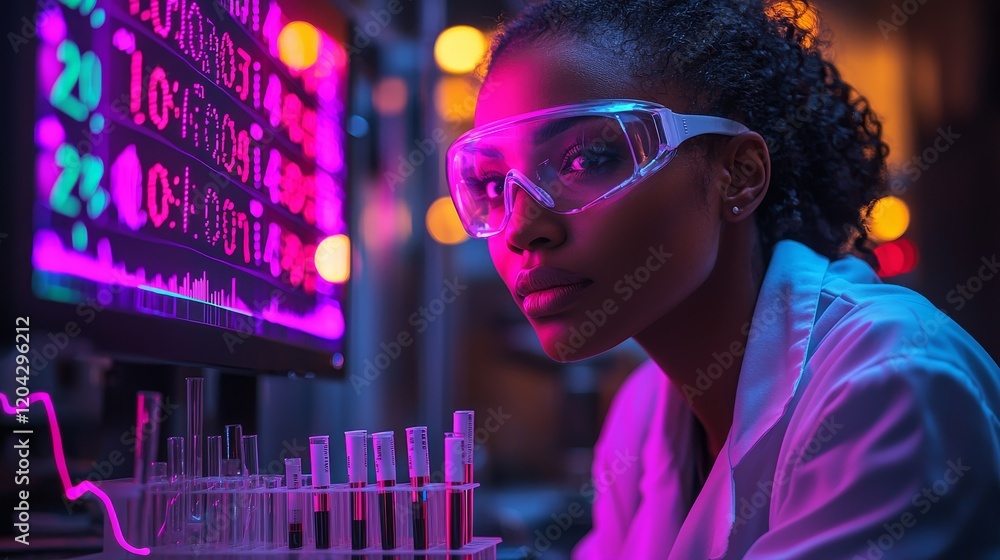In a modern lab setting, a researcher utilizes advanced technology for data analysis In a modern lab setting, a researcher utilizes advanced technology for data analysis